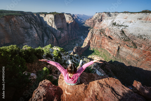 Enjoy the view at Observation Point in summer, one of the most beautiful Zion canyon view in Zion National Park.