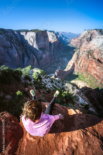 Enjoy the view at Observation Point in summer, one of the most beautiful Zion canyon view in Zion National Park.