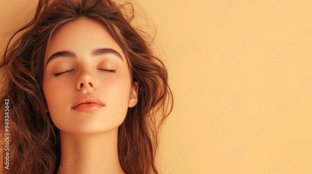 Serene Slumber: A young woman with natural beauty and flowing hair finds peace in slumber, her serene expression embodying tranquility and relaxation. Serene Slumber: A young woman with natural beauty and flowing hair finds peace in slumber, her serene expression embodying tranquility and relaxation.