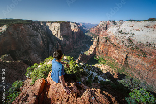 Enjoy the view at Observation Point in summer, one of the most beautiful Zion canyon view in Zion National Park.