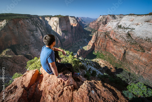 Enjoy the view at Observation Point in summer, one of the most beautiful Zion canyon view in Zion National Park.