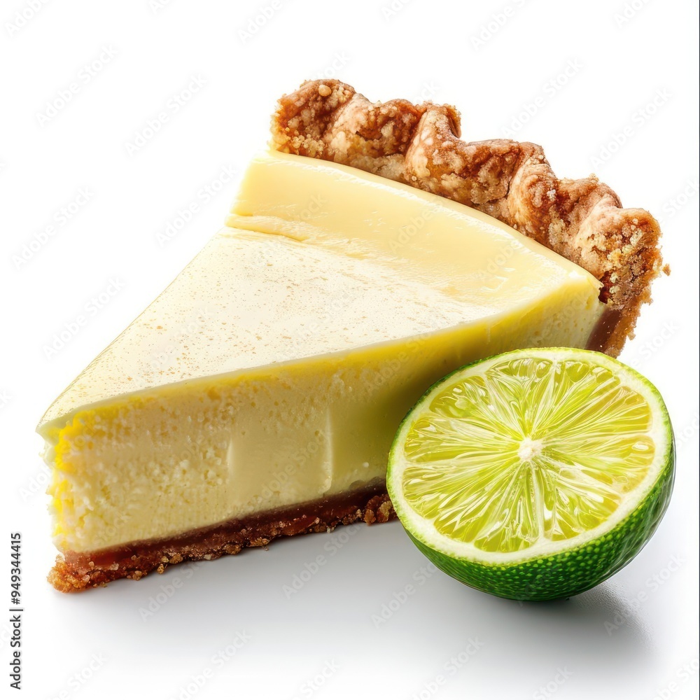 A slice of pie with lime wedge beside it. A slice of pie with lime wedge beside it.