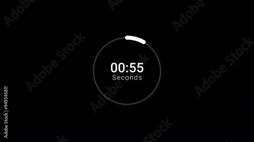 Circle countdown timer one minute animation from 60 to 0 countdown, Countdown video  photo