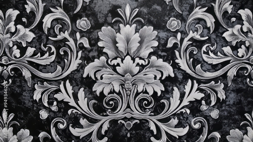 Elegant 3D Luxurious Whimsical Floral Damask Design on Velvet Background Elegant 3D Luxurious Whimsical Floral Damask Design on Velvet Background