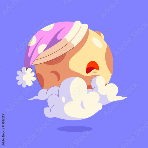 Sleepy Moon with Nightcap Cartoon Vector