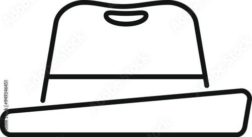 This minimalist line icon represents a gentleman hat with a wide brim, symbolizing elegance and style