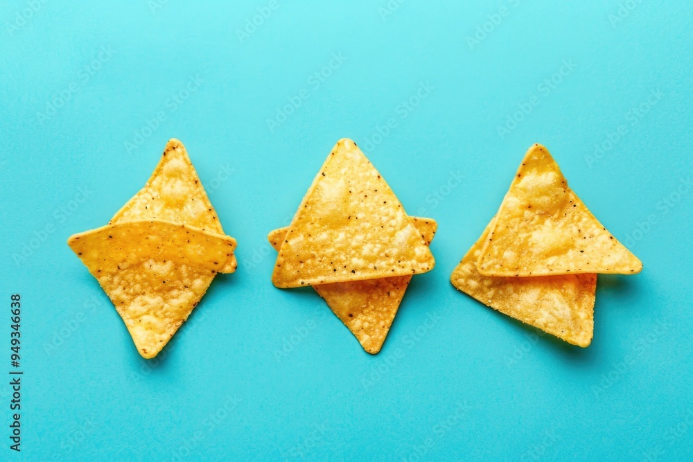 Tortilla chips on a blue background, great for food or snack concepts Tortilla chips on a blue background, great for food or snack concepts