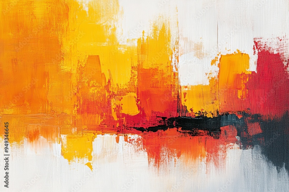 Fototapeta premium Abstract autumn landscape with bold strokes of orange, yellow, and red --ar 3:2 --stylize 250 --v 6.1 Job ID: 4df074e6-0c35-44a5-9f9e-66083a3ee3bd