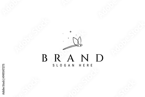 flying dragonfly with minimalist style vector continuous line logo design