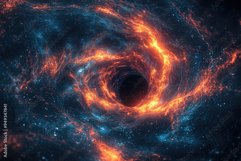 Obraz premium Swirling cosmic vortex with intense fiery energy and celestial elements