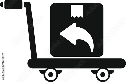 Black silhouette vector icon of a hand truck carrying a returned parcel for refunding