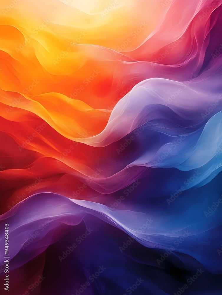 Fototapeta premium Abstract digital art featuring a vibrant, colorful wave pattern in shades of blue, purple, red, and yellow.