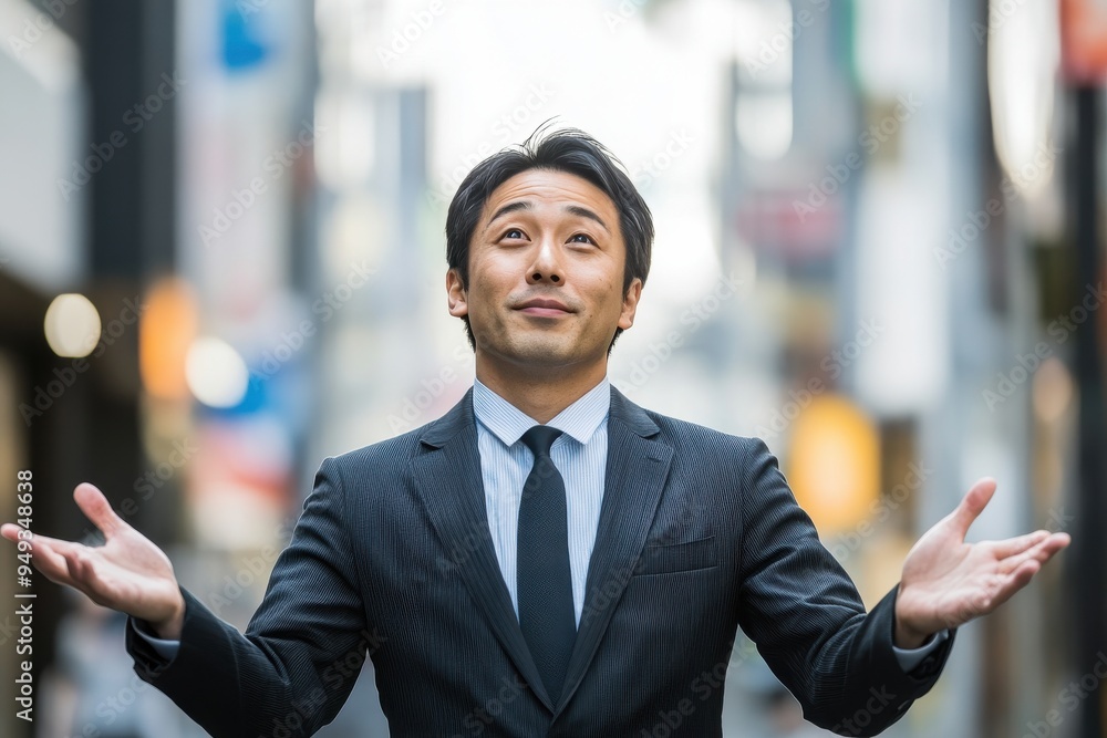 両手を広げてスッキリした顔をしている男性会社員（退職・退職代行・転職・パワハラ・反逆）