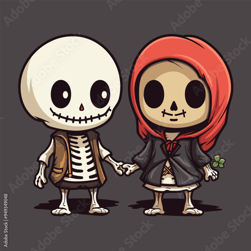 simple cute skeleton cartoon characters