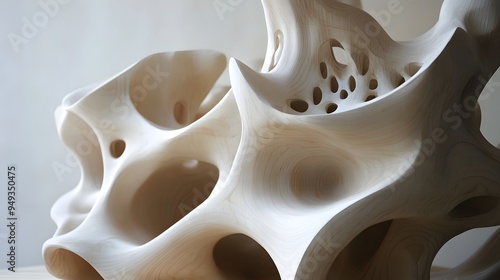 Abstract Wooden Sculpture with Interconnected Cavities photo