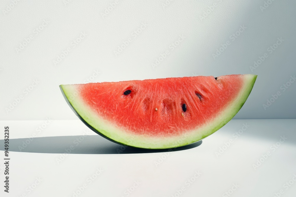 Juicy watermelon displayed on clean white surface, a delicious and colorful treat for any occasion with generative ai Juicy watermelon displayed on clean white surface, a delicious and colorful treat for any occasion with generative ai