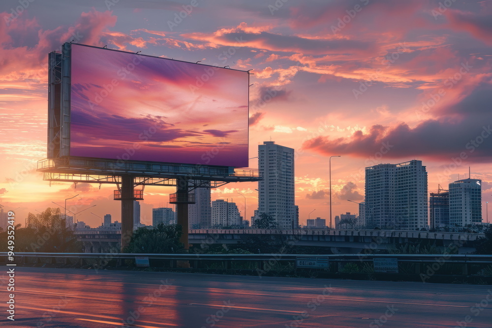 Obraz premium billboard on the road with city background