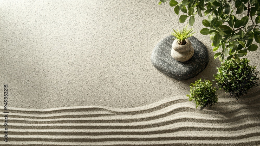 Zen Garden Wallpaper. A minimalist Zen garden with raked sand and small ...