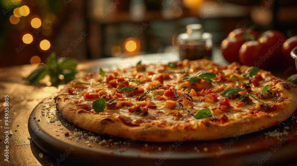 Homemade pizza with fresh ingredients and an array of toppings, presented on a rustic wooden table, Homemade pizza with fresh ingredients and an array of toppings, presented on a rustic wooden table,