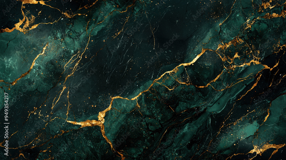 custom made wallpaper toronto digitalA marble background with deep, rich veins of emerald green and gold running through a smooth, polished black surface, creating a luxurious and opulent feel --ar 16:9 --q 2