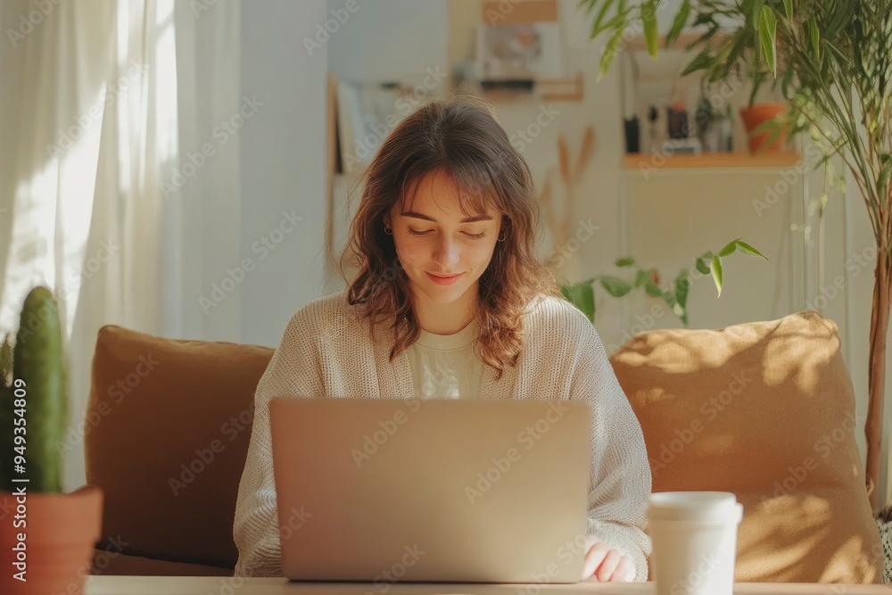 Laptop mockup used by girl with generative ai Laptop mockup used by girl with generative ai