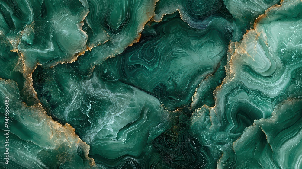Obraz premium Green Marble Texture Wallpaper. A luxurious wallpaper featuring a green marble texture with natural swirls and veins.