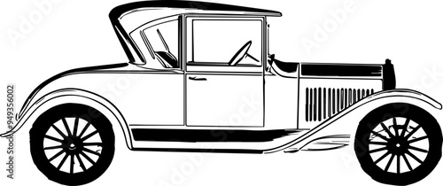 1920s Model T Vintage Car Line Art