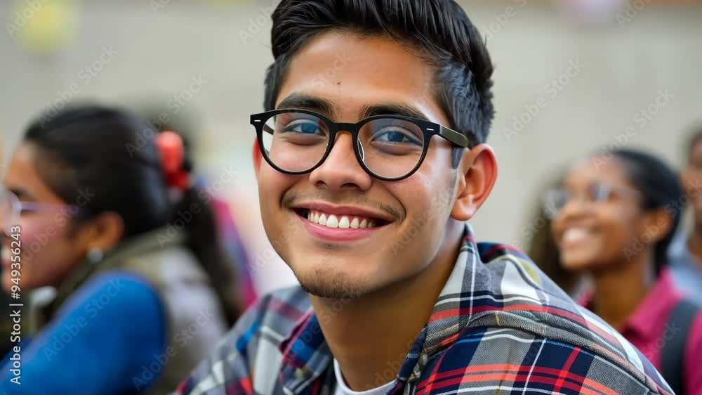 Cheerful young man smiling during a group discussion at a community event in the afternoon Cheerful young man smiling during a group discussion at a community event in the afternoon
