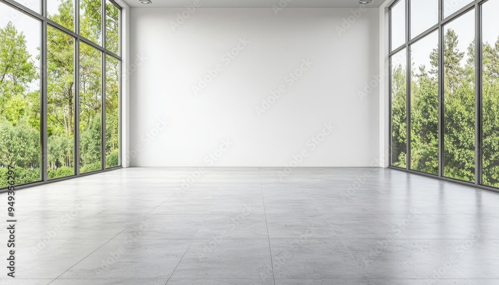 Empty room with spotless floors and bare walls, flooded with natural light from large windows, emphasizing cleanliness and simplicity, vacant room, pure minimalism Empty room with spotless floors and bare walls, flooded with natural light from large windows, emphasizing cleanliness and simplicity, vacant room, pure minimalism