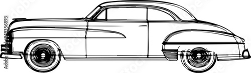 1940s Classic Coupe Vintage Car Drawing
