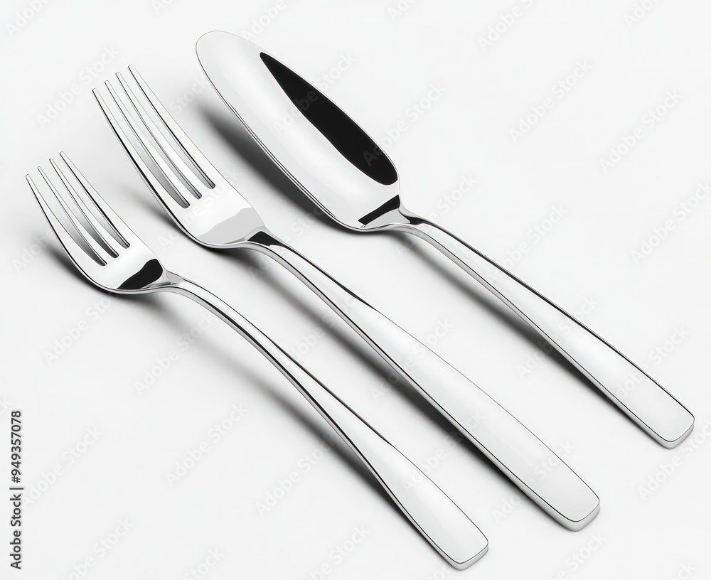 Minimalist style high-end silver cutlery set depicted in a realistic single vector. Minimalist style high-end silver cutlery set depicted in a realistic single vector.