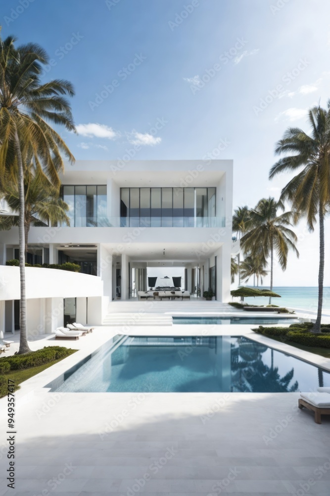 Fototapeta premium Modern White Villa with Pool and Ocean View