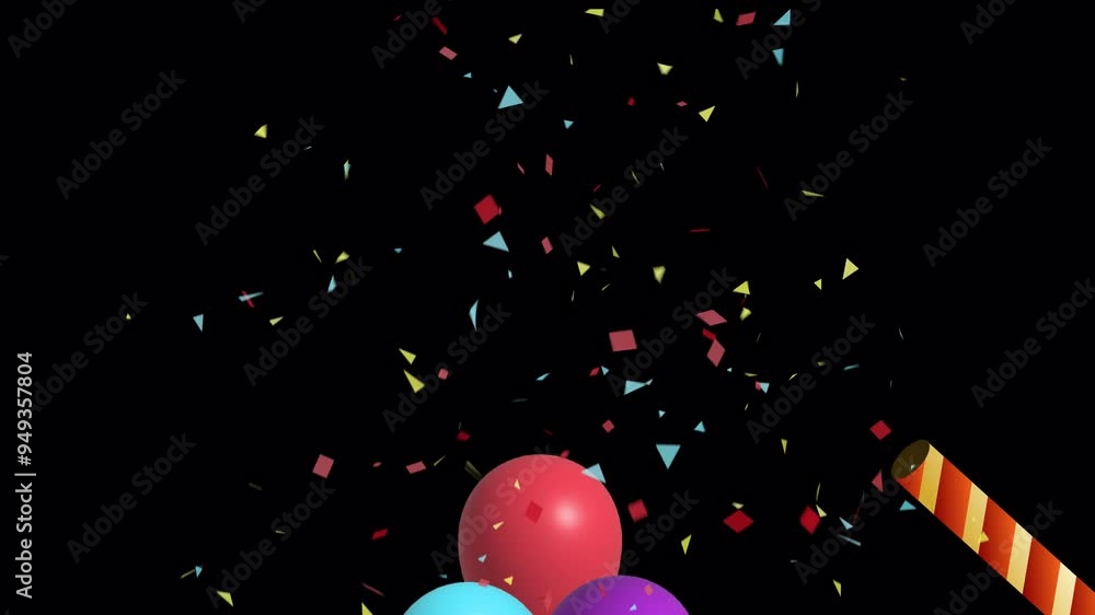 Animated of colorful confetti shot with flying balloons. suitable on to ...