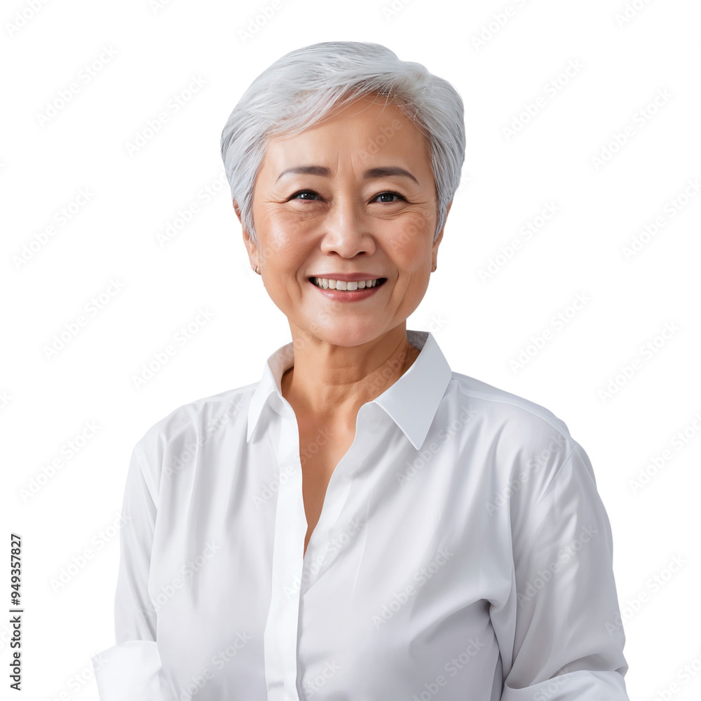 Portrait of a smiling senior Asian woman, isolated on transparent background, cut out Portrait of a smiling senior Asian woman, isolated on transparent background, cut out