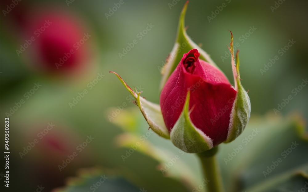 Red Rosebud Gently Unfolding in Close-Up Red Rosebud Gently Unfolding in Close-Up