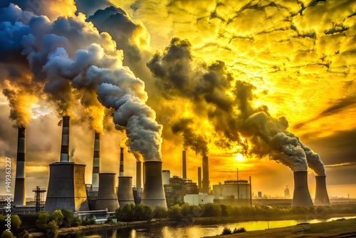 Sulphuric acid clouds gathering above a power plant, casting a sickly yellow haze photo