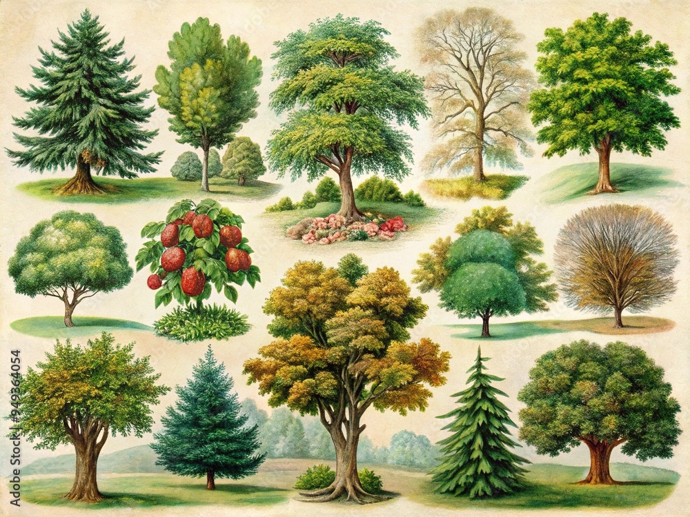 Fototapeta premium vintage clip art trees