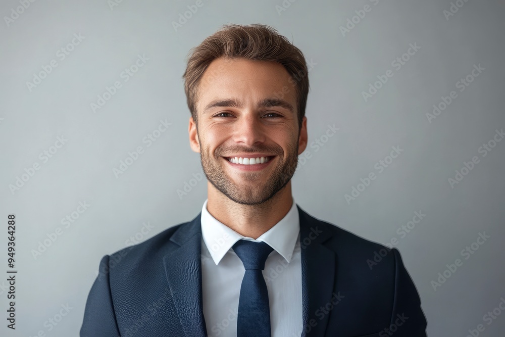 Portrait of handsome caucasian man in formal suit looking at camera smiling with toothy smile isolated in white background. Confident businessman ceo boss freelancer manager with generative ai Portrait of handsome caucasian man in formal suit looking at camera smiling with toothy smile isolated in white background. Confident businessman ceo boss freelancer manager with generative ai