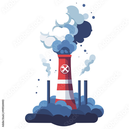 nuclear power plant with white and blue smoke coming out of the chimney
