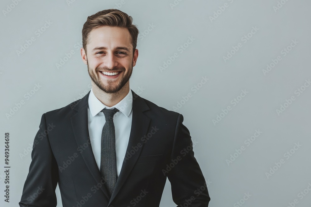Portrait of handsome caucasian man in formal suit looking at camera smiling with toothy smile isolated in white background. Confident businessman ceo boss freelancer manager with generative ai Portrait of handsome caucasian man in formal suit looking at camera smiling with toothy smile isolated in white background. Confident businessman ceo boss freelancer manager with generative ai