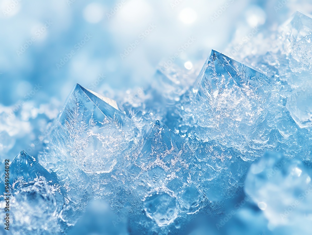 Close-up of sparkling ice crystals with a blurred blue background. Close-up of sparkling ice crystals with a blurred blue background.