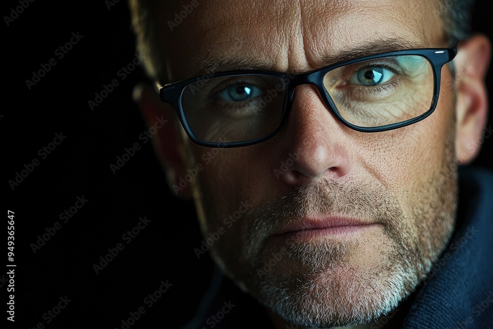 Portrait of mature man against black background- close up with generative ai Portrait of mature man against black background- close up with generative ai