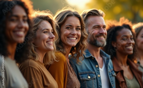 A group of people are smiling and standing together