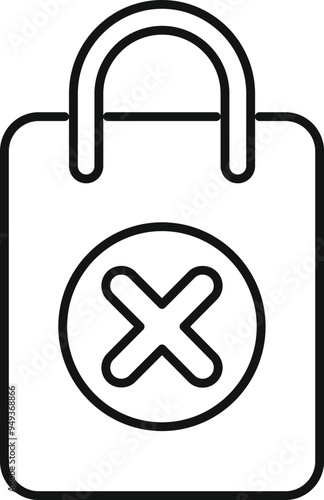 Simple vector showing a shopping bag with a cross mark, representing the concept of removing an item from a shopping cart or making a purchase cancellation