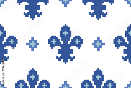 Beautiful Fleur de lis ethnic seamless pattern.Classic royal embroidery vintage style.Traditional and little more modern. Flower with French origins.Vector illustration background design for decorate