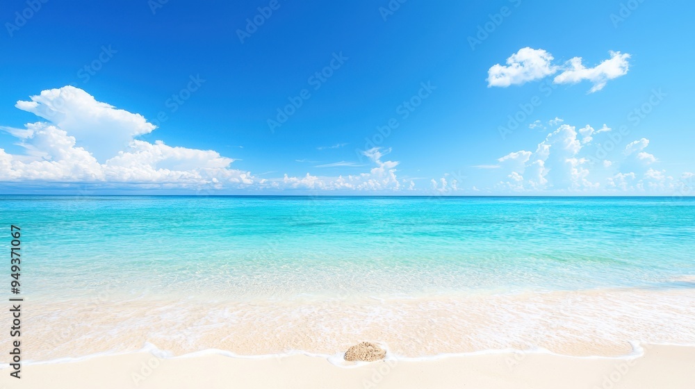 Fototapeta premium Tropical Beach Landscape with White Sand Blue Sky and Ocean Waves