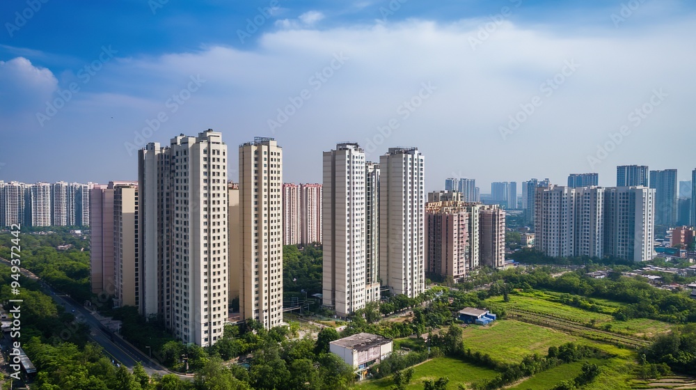 Dynamic City Angle View Capturing the Urban Landscape from a Unique Perspective. The Image Showcases Skyscrapers, Streets, and Buildings, Dynamic City Angle View Capturing the Urban Landscape from a Unique Perspective. The Image Showcases Skyscrapers, Streets, and Buildings,