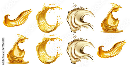 Abstract Golden and Silver Liquid Swirls on Black Background