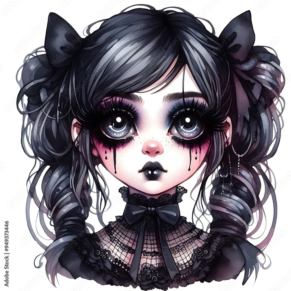 Obraz premium watercolor of cute gothic girl isolated on white
