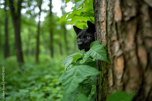 Hunting Forest with the tension of a hidden predator, captured in a photo where the hunter is unaware of the predator watching from the shadows photo